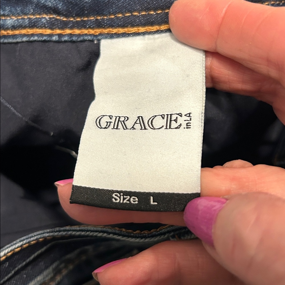 Grace Dark Blue Embellished Denim Skirt L - Picture 5 of 6
